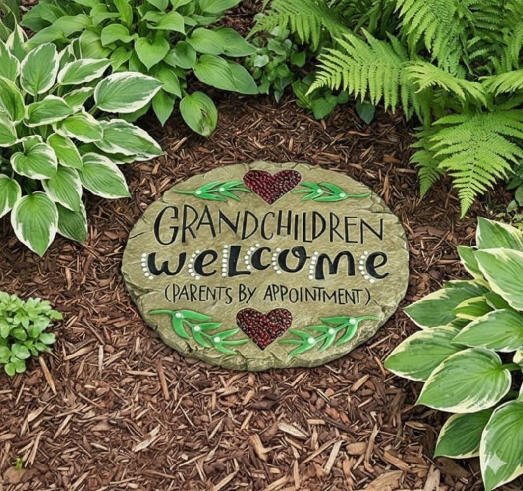 Carson Grandchildren Welcome Garden Stone placed in a garden setting
