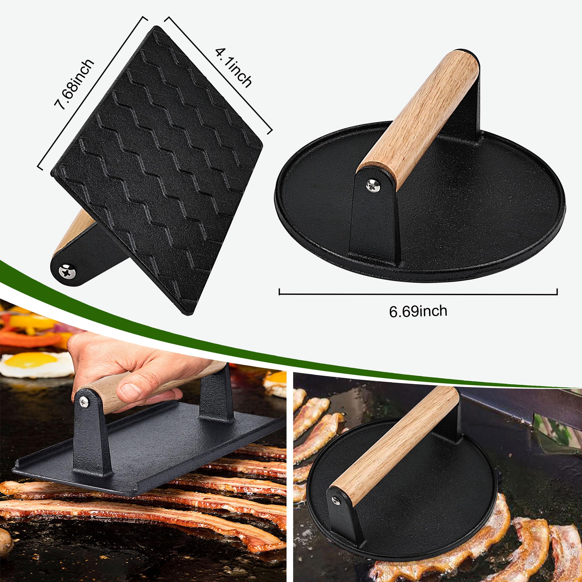 Cast iron burger smasher presses included in POLIGO kit