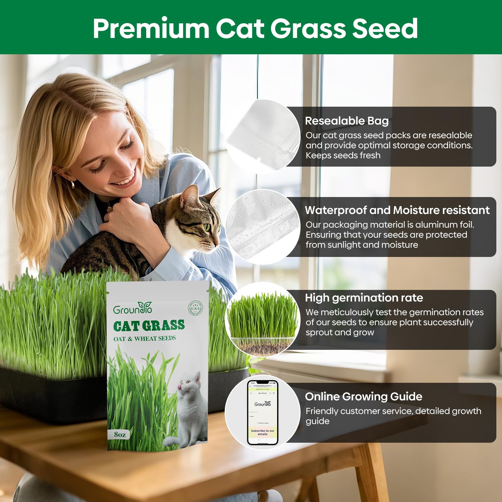 Cat enjoying fresh grass from a pot