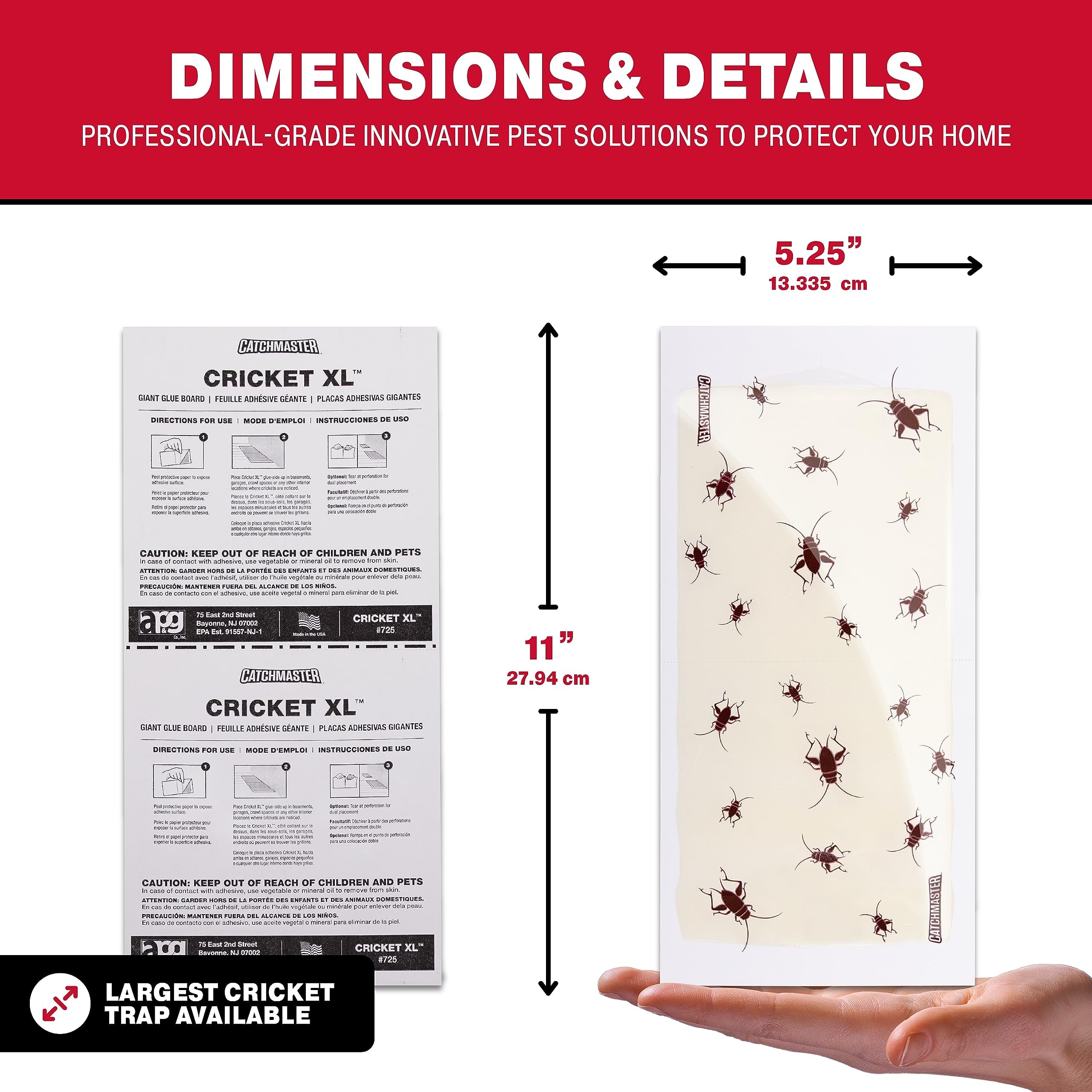 Catchmaster Cricket XL Glue Board showing size dimensions