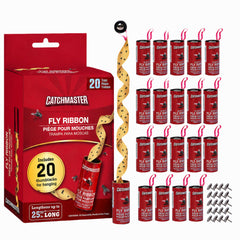 Catchmaster Fly Ribbon 20 Pack, red adhesive fly strips front view