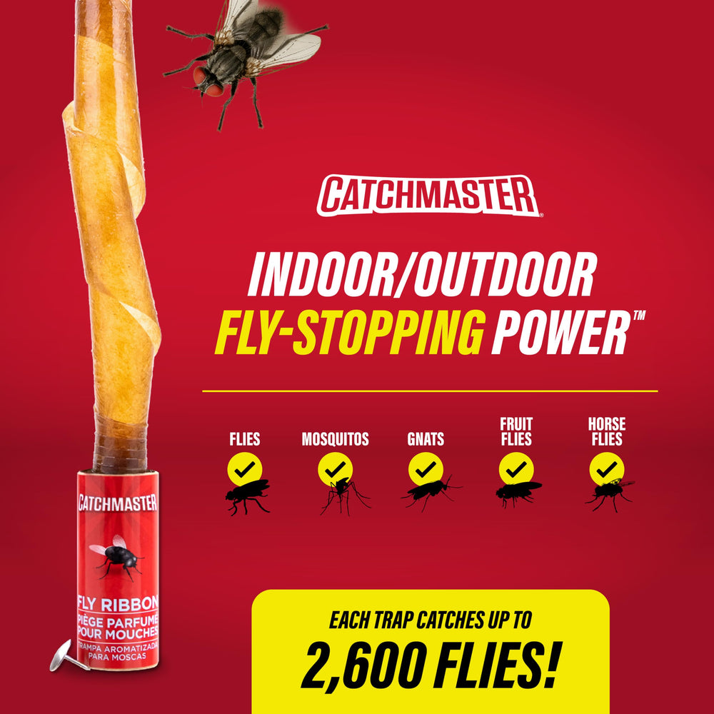 Catchmaster Fly Ribbon in garage with fly traps