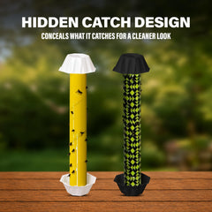 Catchmaster Fly Stick hanging outdoors on a patio