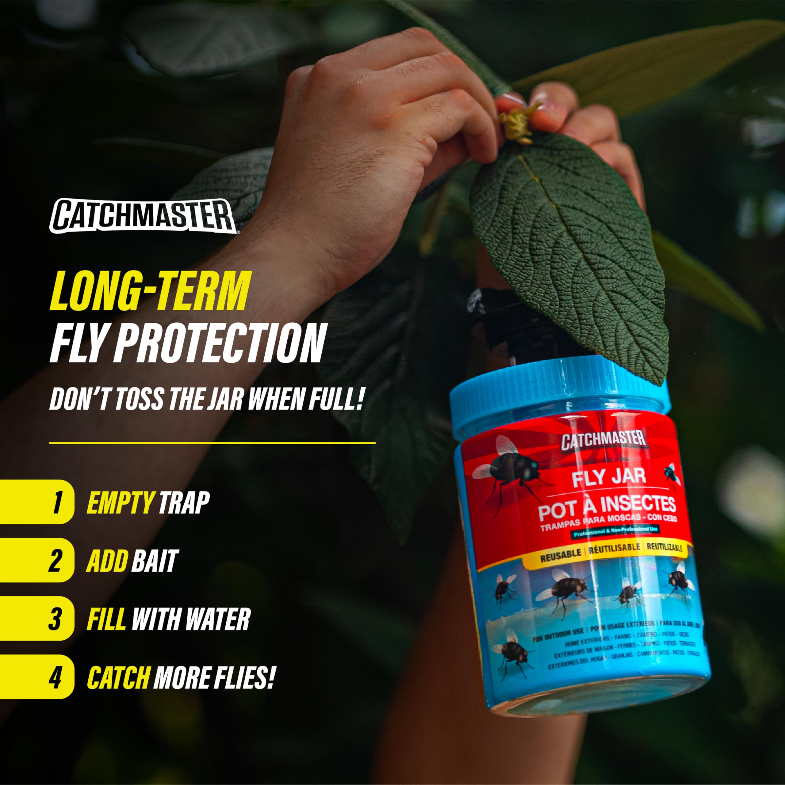 Catchmaster outdoor fly trap in use in a garden