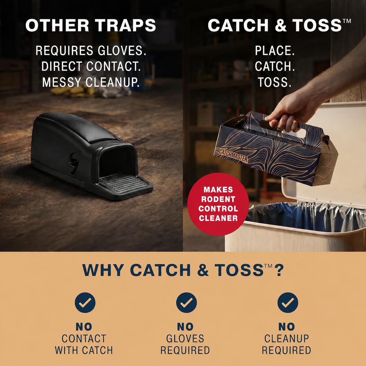 Catchmaster traps set against a wall for pest monitoring