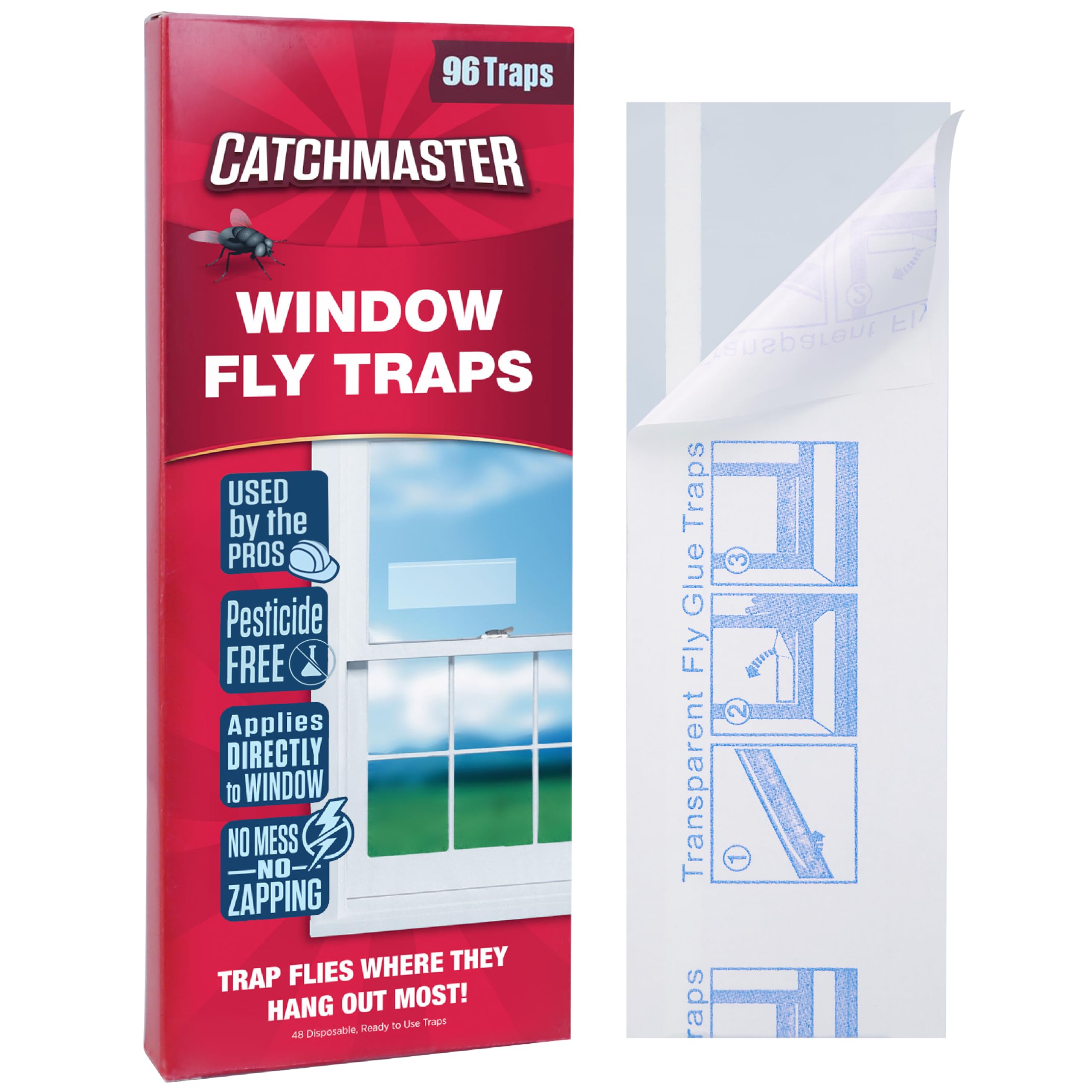 Catchmaster Window Fly Traps 96-Pack clear adhesive traps