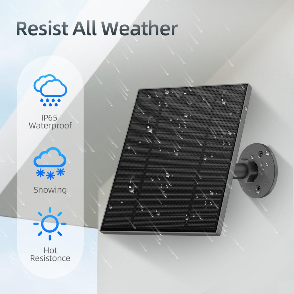 Catgod 5W Solar Panel mounted on a wall with a security camera