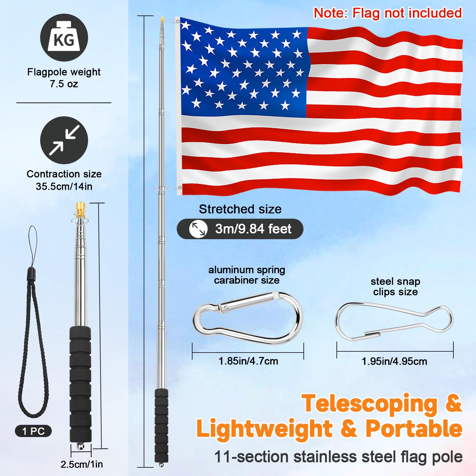 CATMOOW flag pole compact size of 14 inches