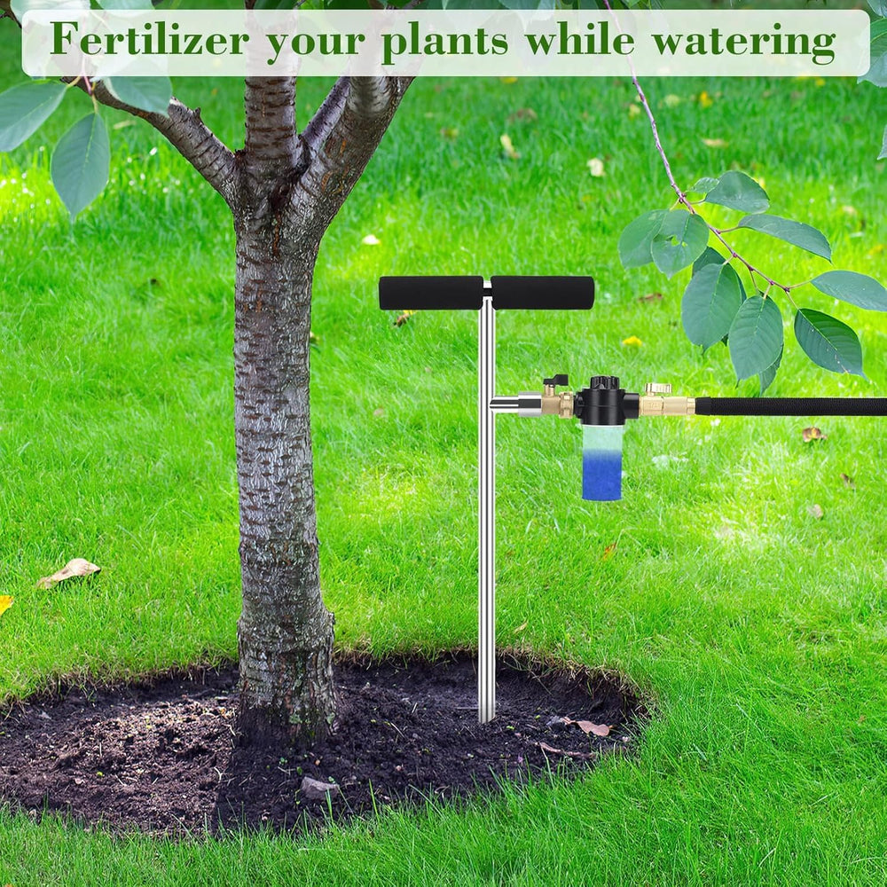 Caulimo root feeder tool in a garden setting