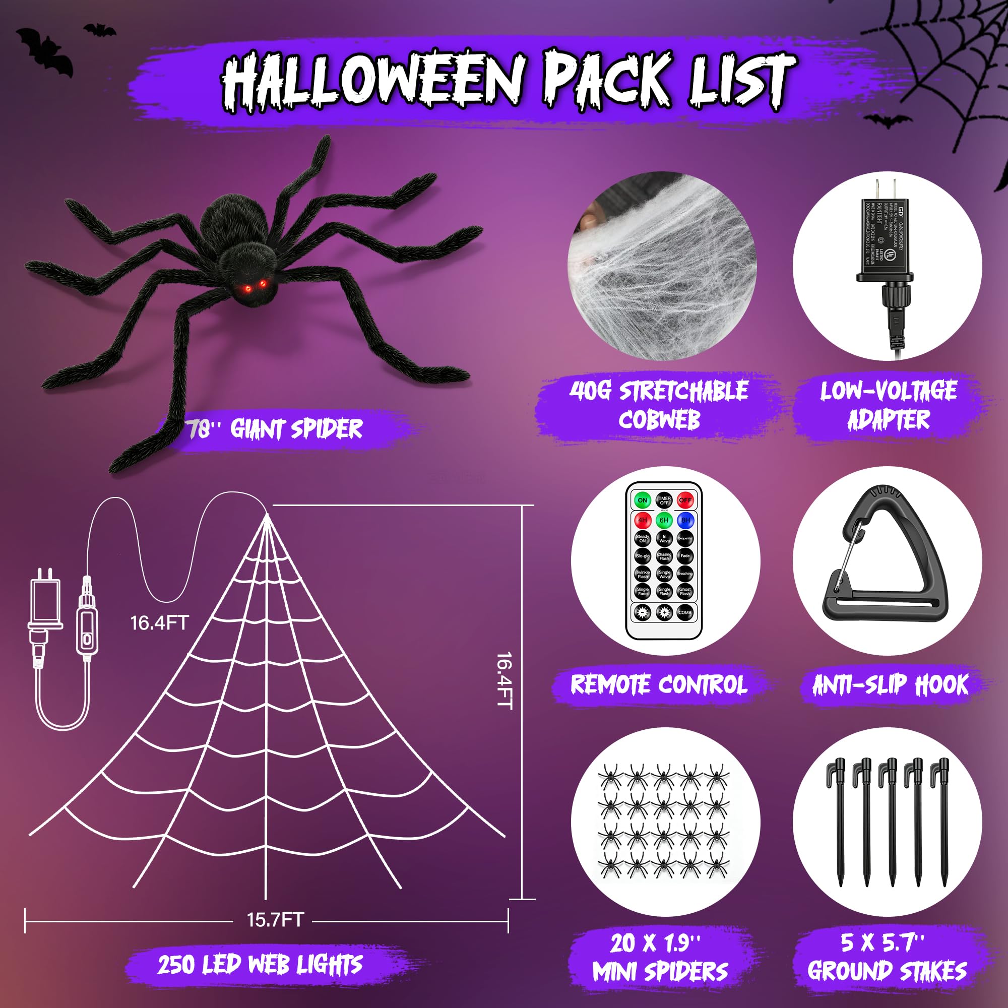 Ccinny Halloween Spider Web Lights in a festive outdoor setting