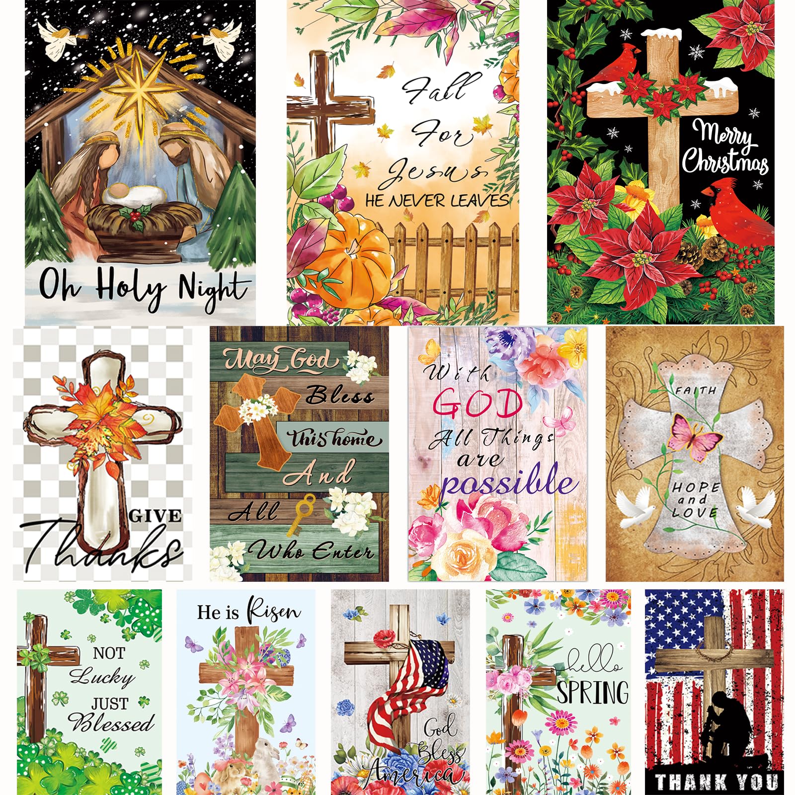 CDLong Christian garden flags set of 12 displayed outdoors