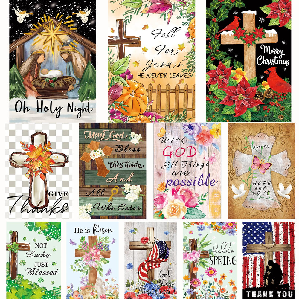 CDLong Christian garden flags set of 12 displayed outdoors