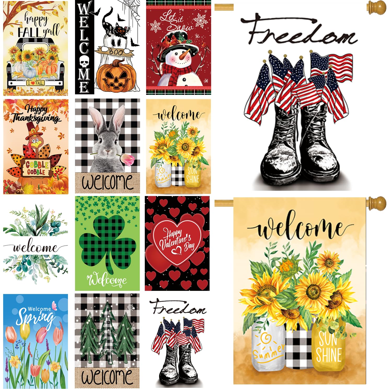 CDLong seasonal garden flags set of 12, multicolor flags displayed in a garden