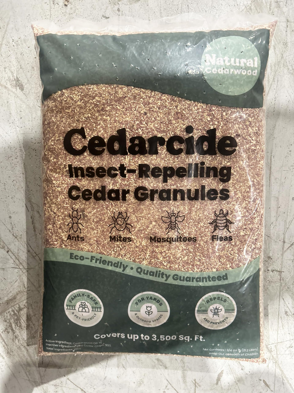 Cedarcide Cedar Granules 8 lbs bag side view