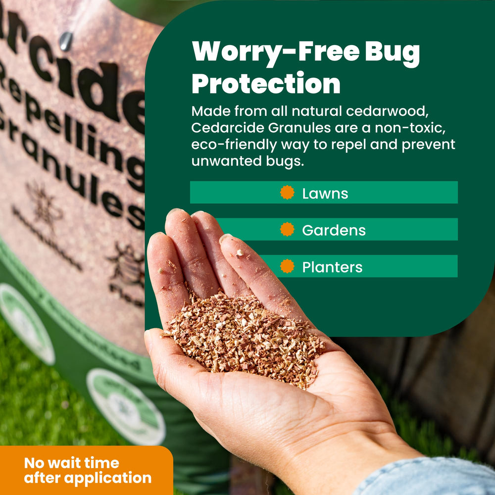 Cedarcide Cedar Granules display with plants