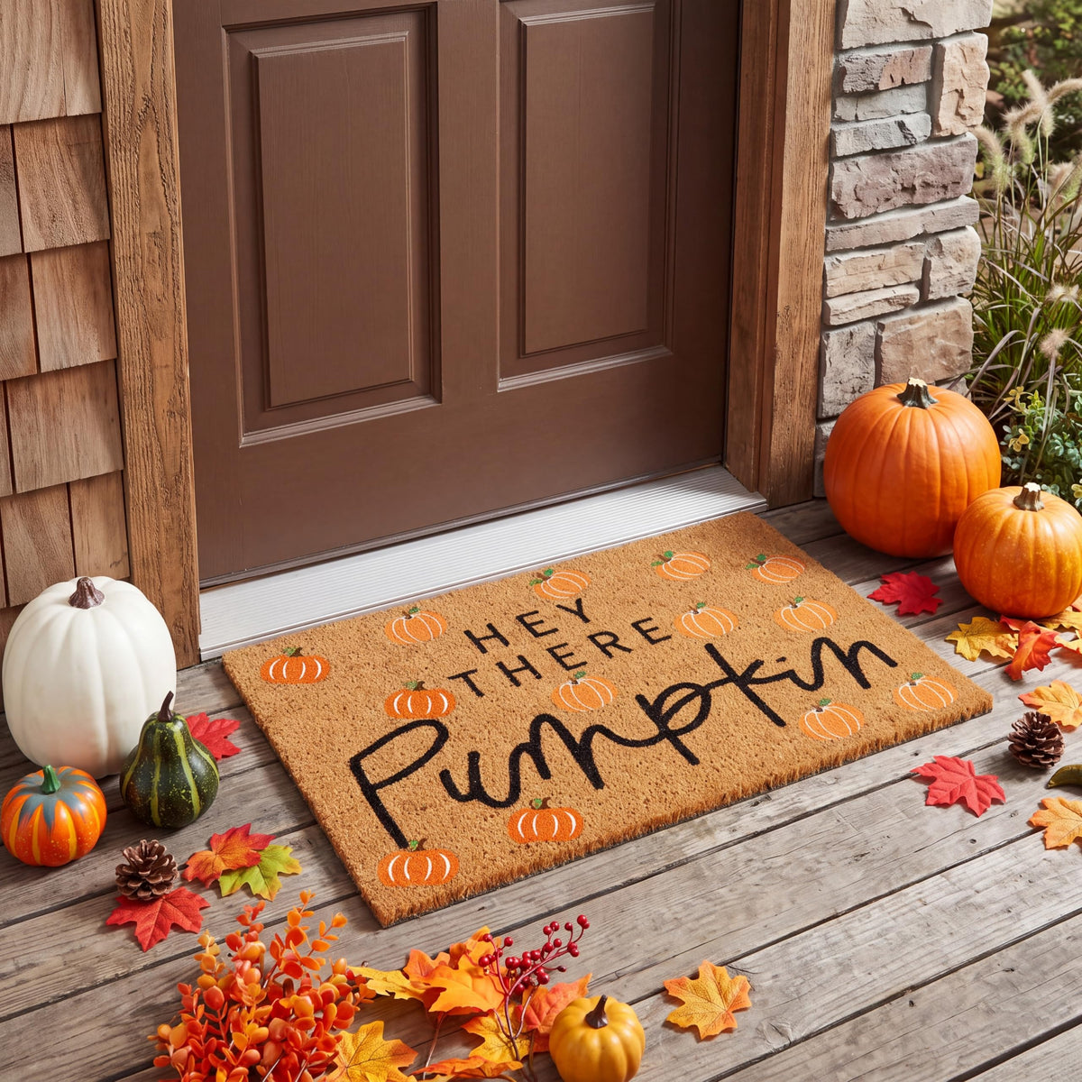 Ceenna Fall Coir Doormat with pumpkin design front view