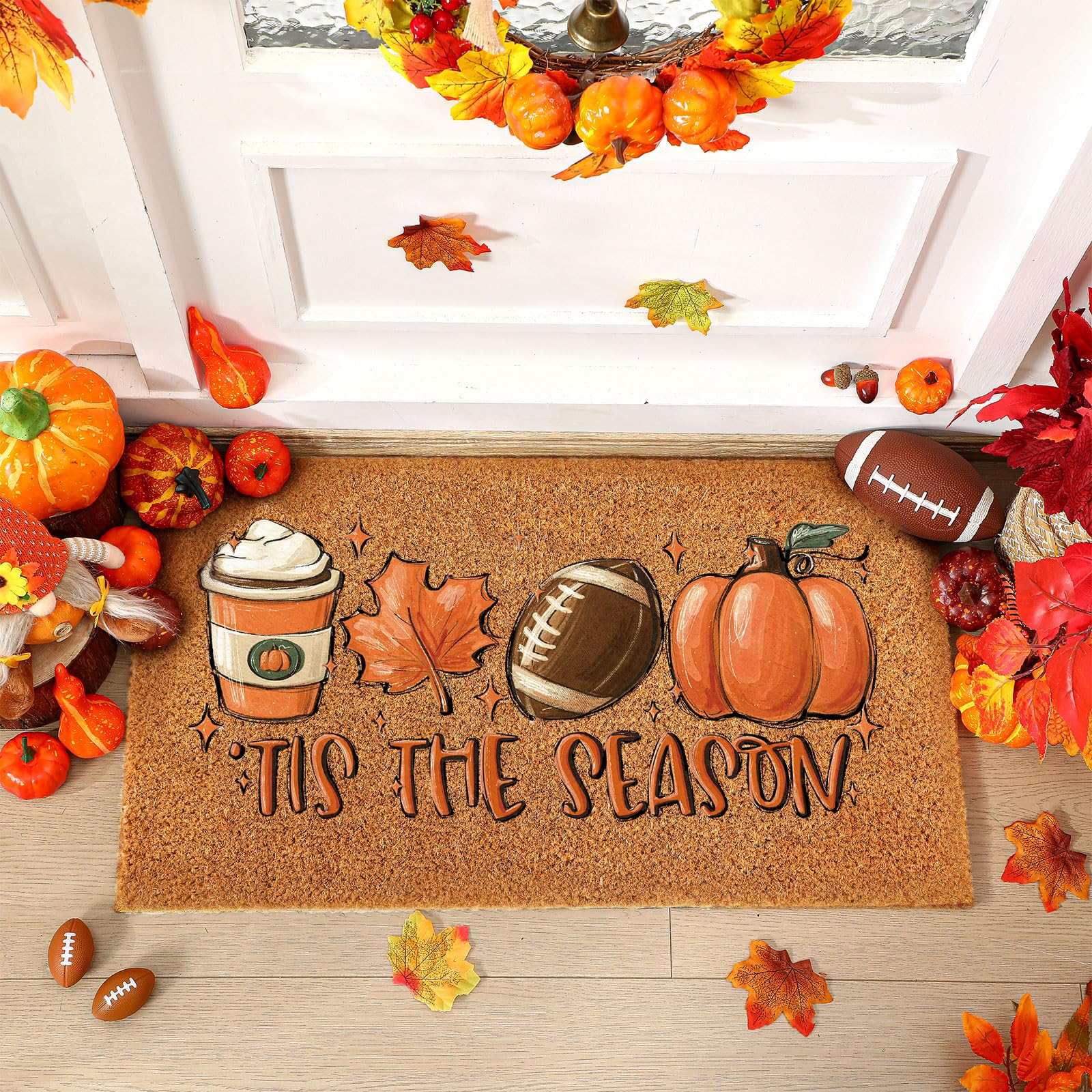 Ceenna Fall Pumpkin Doormat close-up of pumpkin design