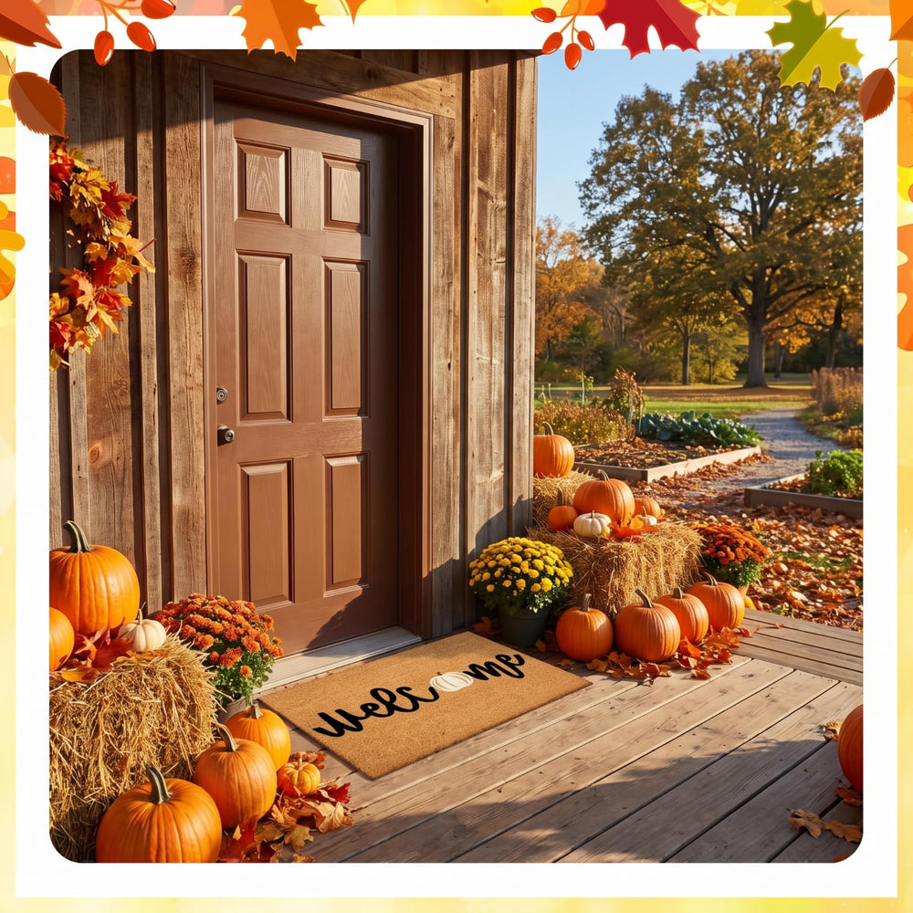 Ceenna Fall Welcome Doormat displayed with autumn decor