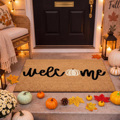 Ceenna Fall Welcome Doormat front view with pumpkin design