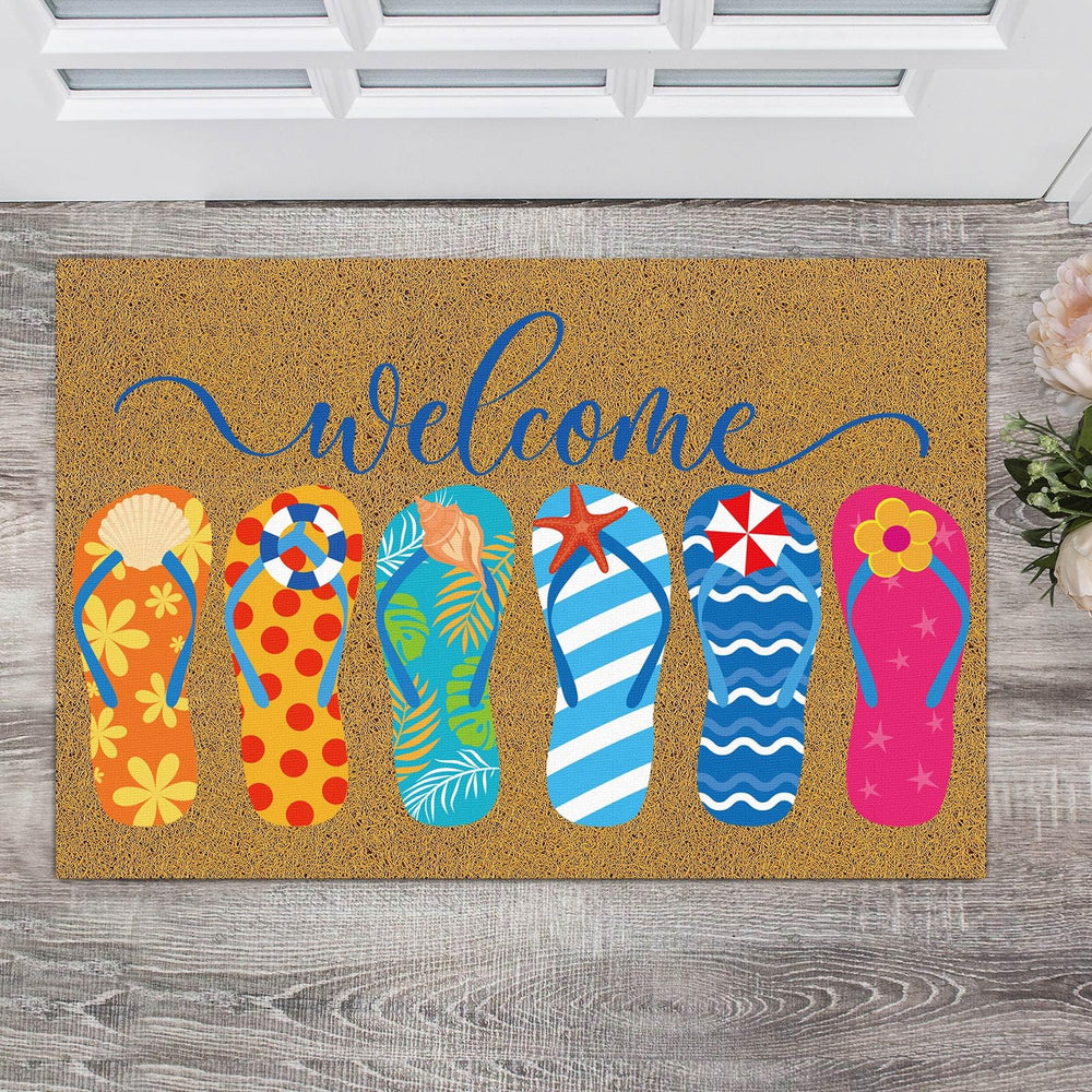 Ceenna Summer Flip Flops Coir Doormat front view featuring vibrant summer design
