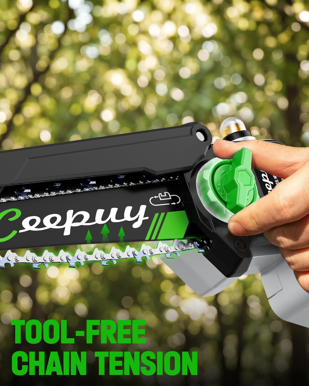 CEEPUY Mini Chainsaw in use on tree branches