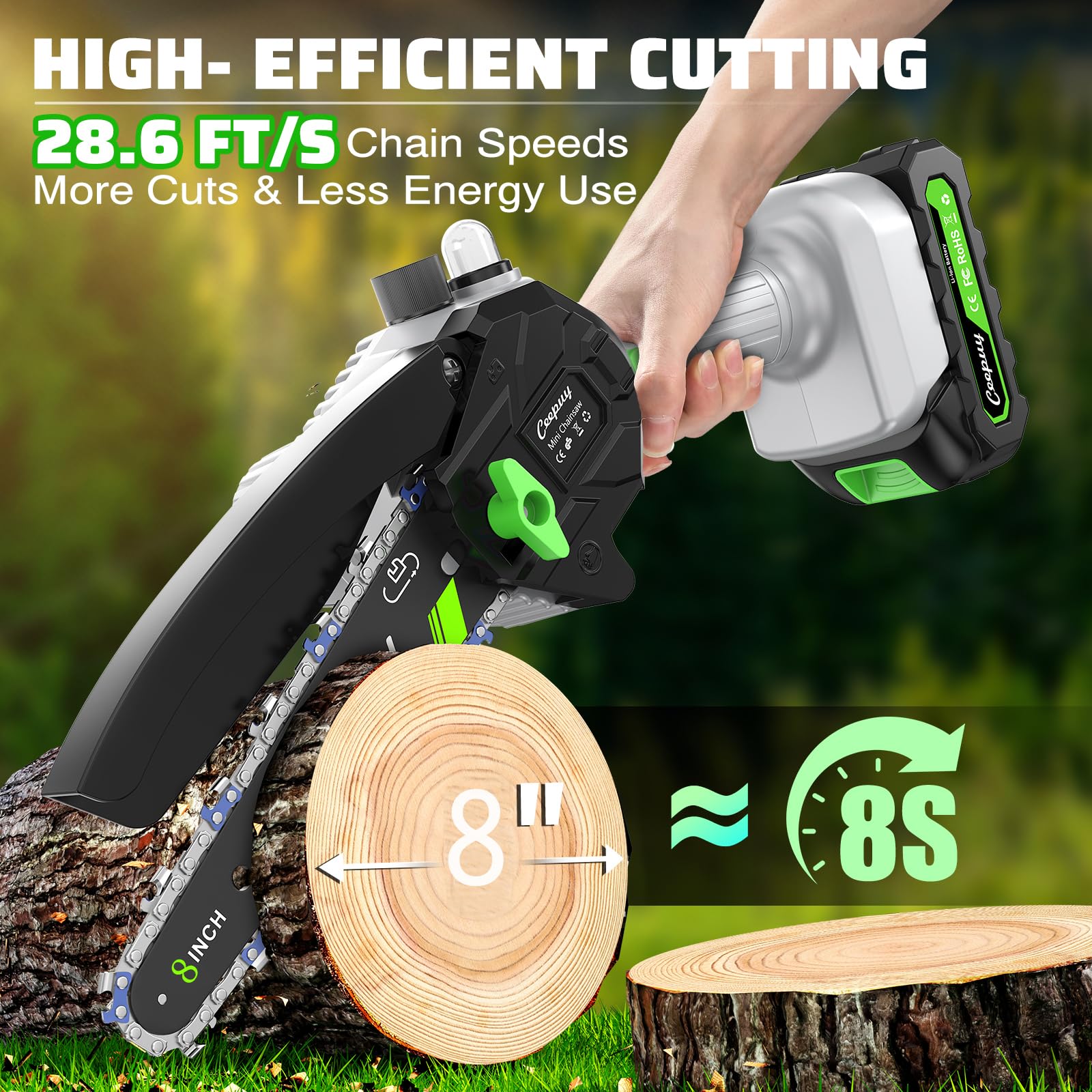 CEEPUY Mini Chainsaw safety goggles and gloves