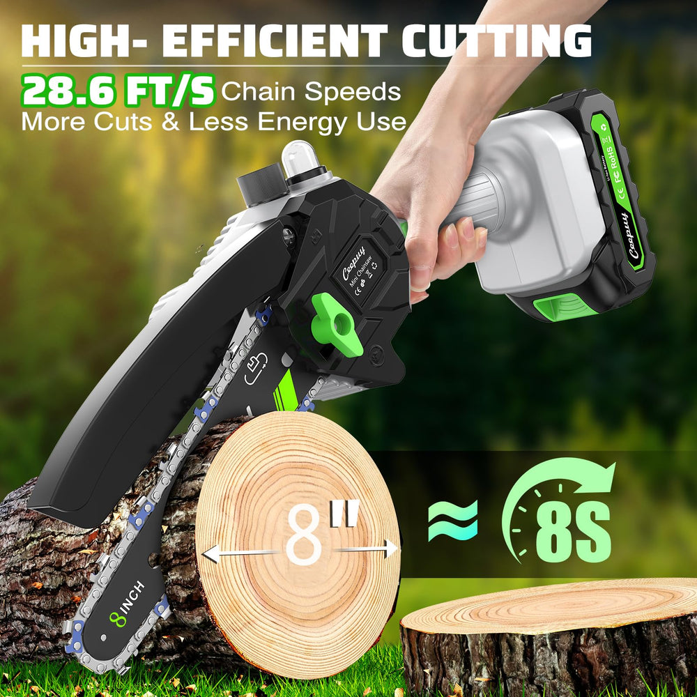 CEEPUY Mini Chainsaw safety goggles and gloves