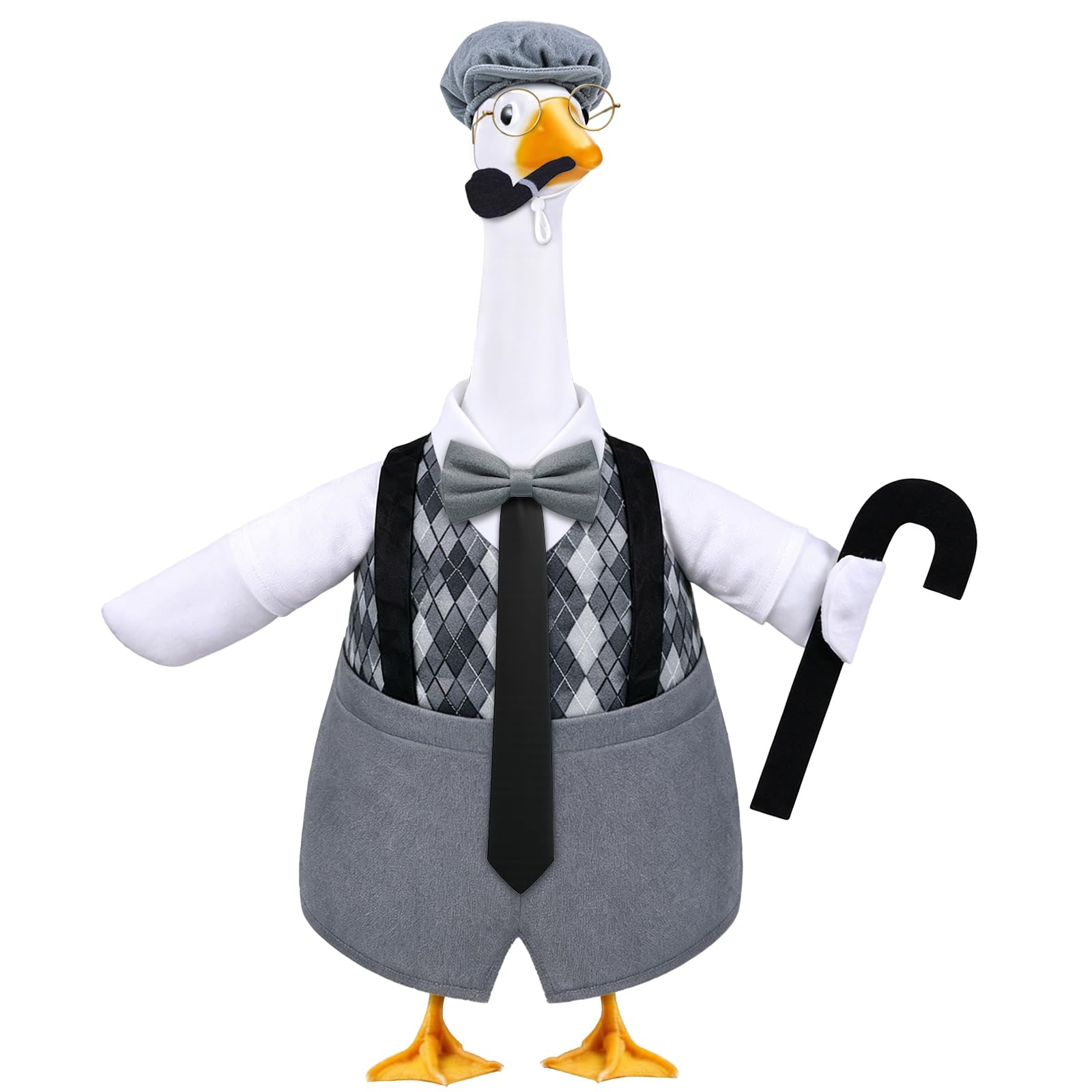 Celltestria Old Man Goose Outfit set including plaid outfit, hat with wig, walking stick, and pipe