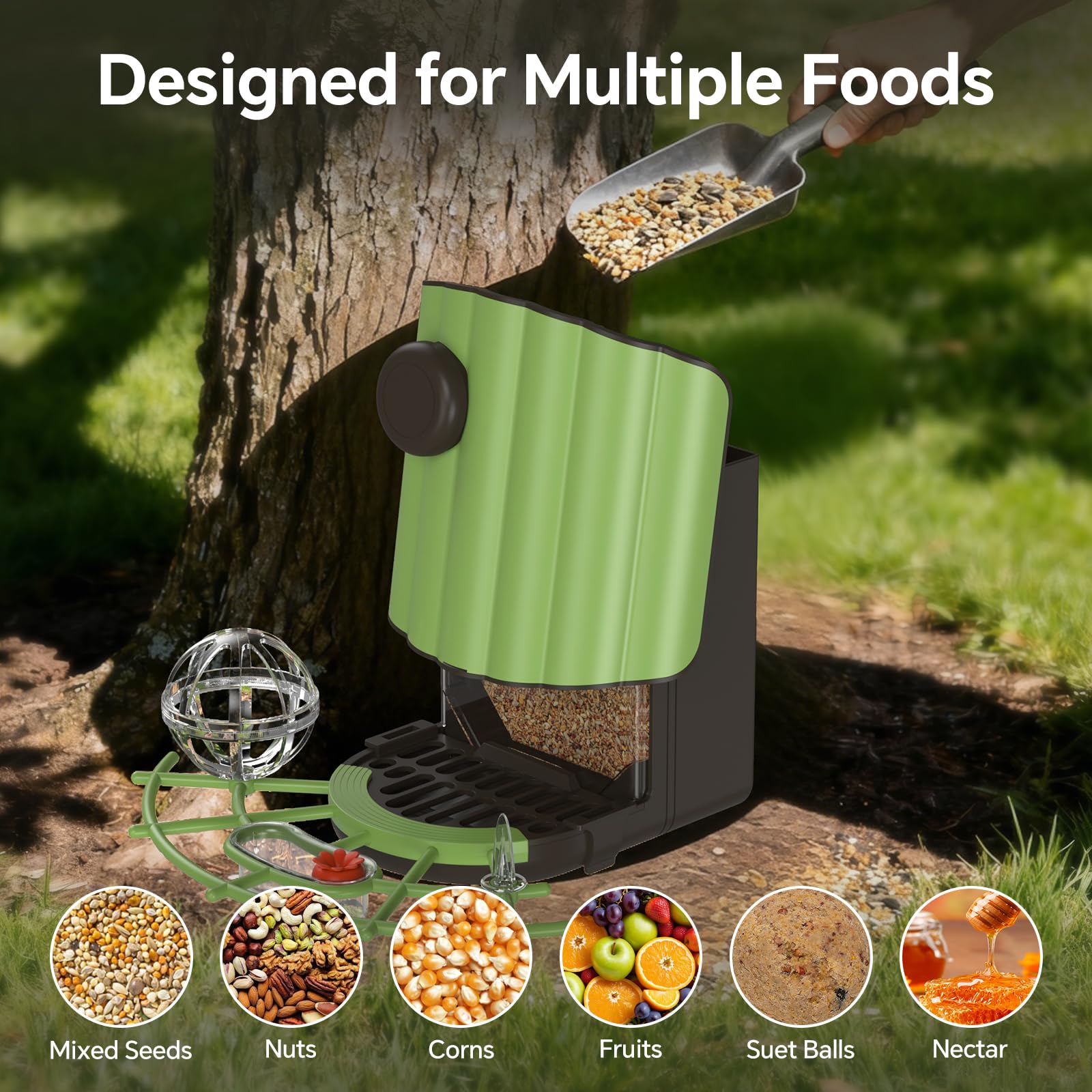 Centvicam Wild Bird Feeder with assorted bird food options displayed