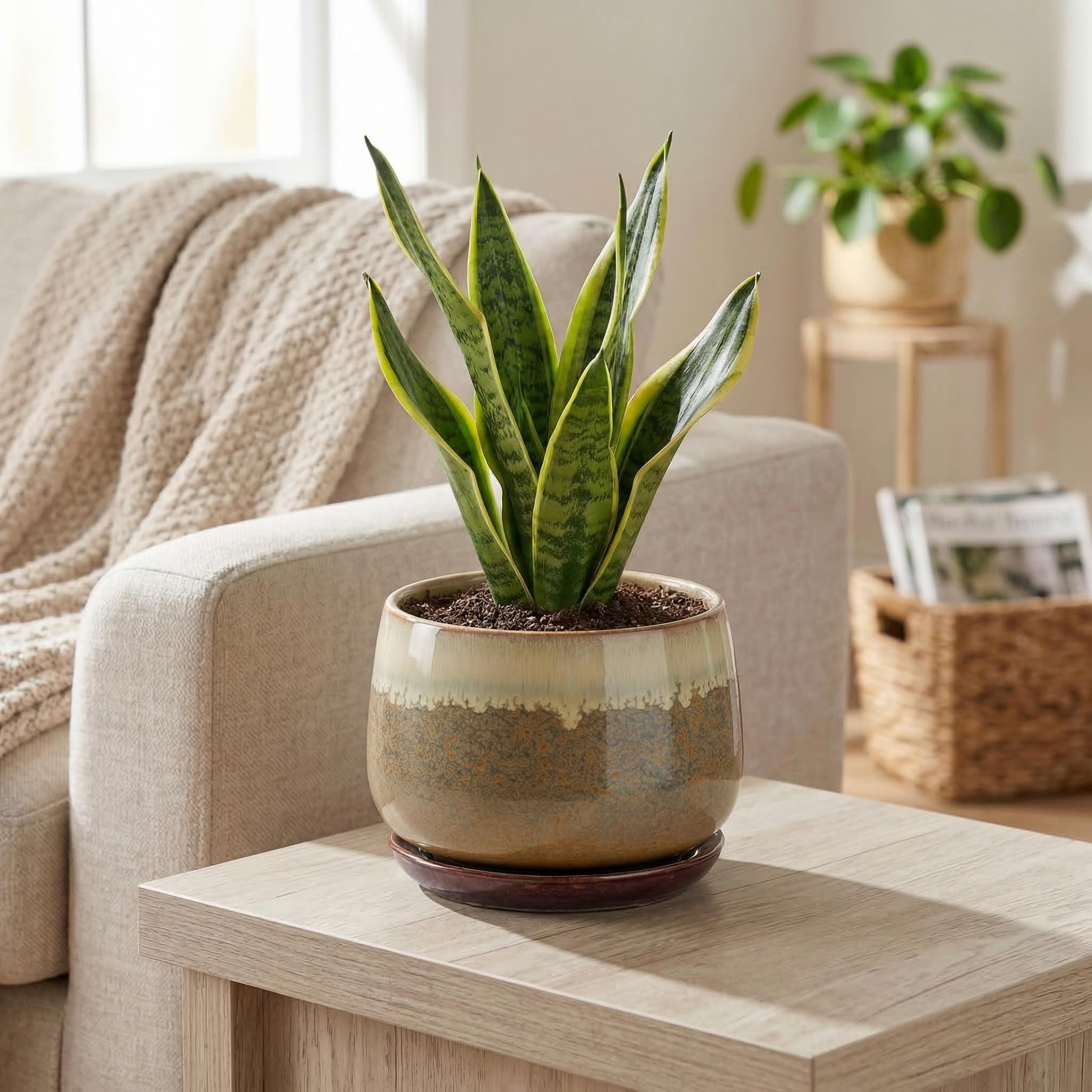 Ceramic flower pot with rustic glaze finish