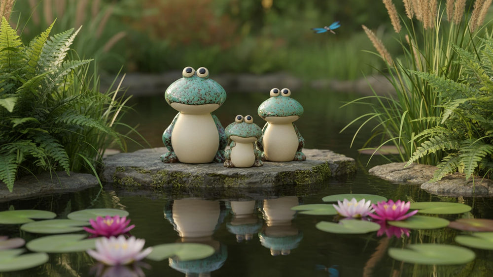 Ceramic Frog Mom statue from KSZNZB displayed in garden