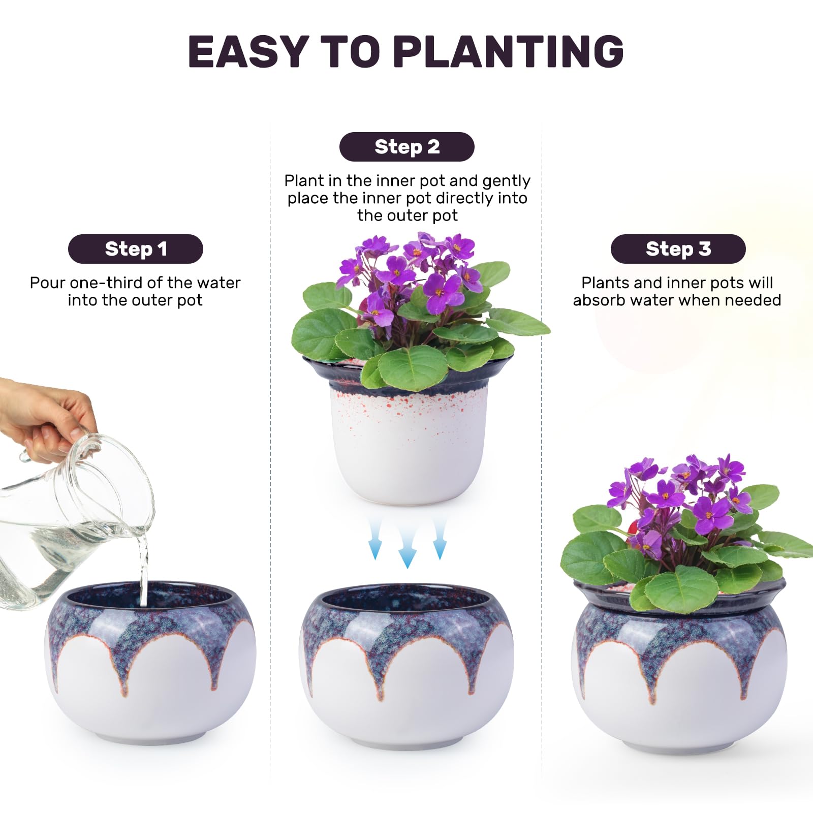 Ceramic inner pot of LITUDISO Self Watering African Violet Pot