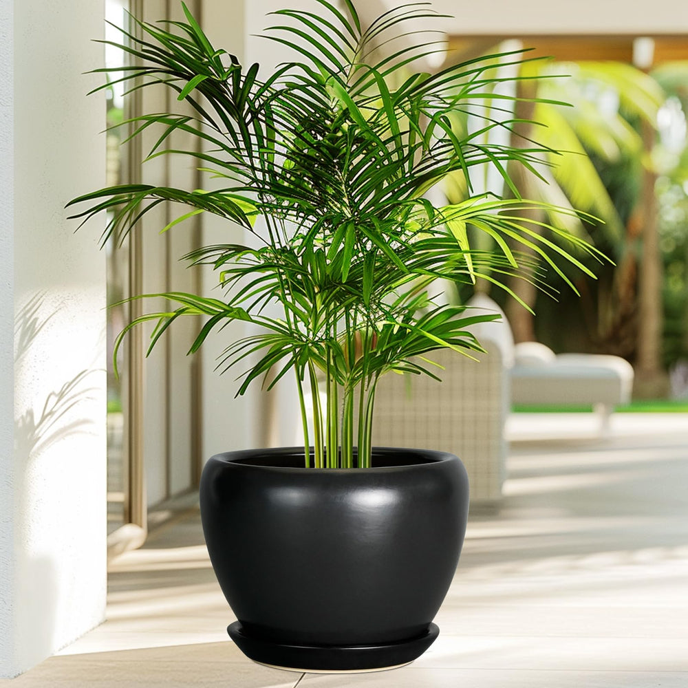 Ceramic planter with drainage hole and saucer