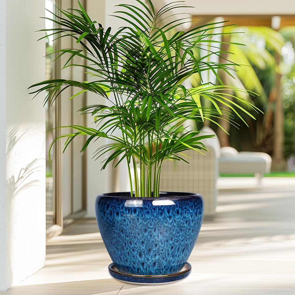 Ceramicfor 10 Inch Blue Planter Pot with drainage net