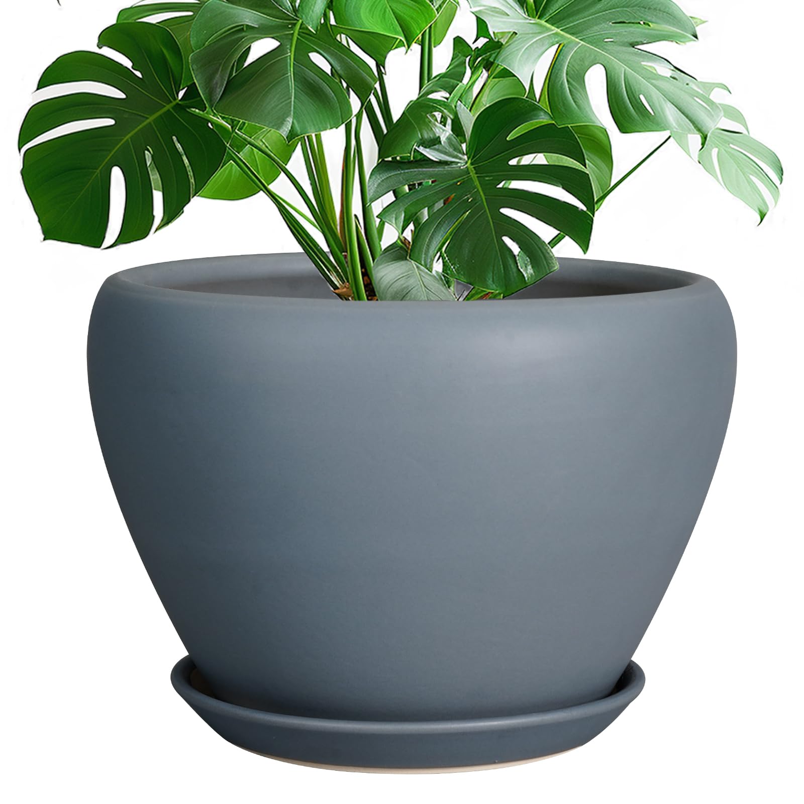 Ceramicfor 10 Inch Matte Gray Planter Pot front view