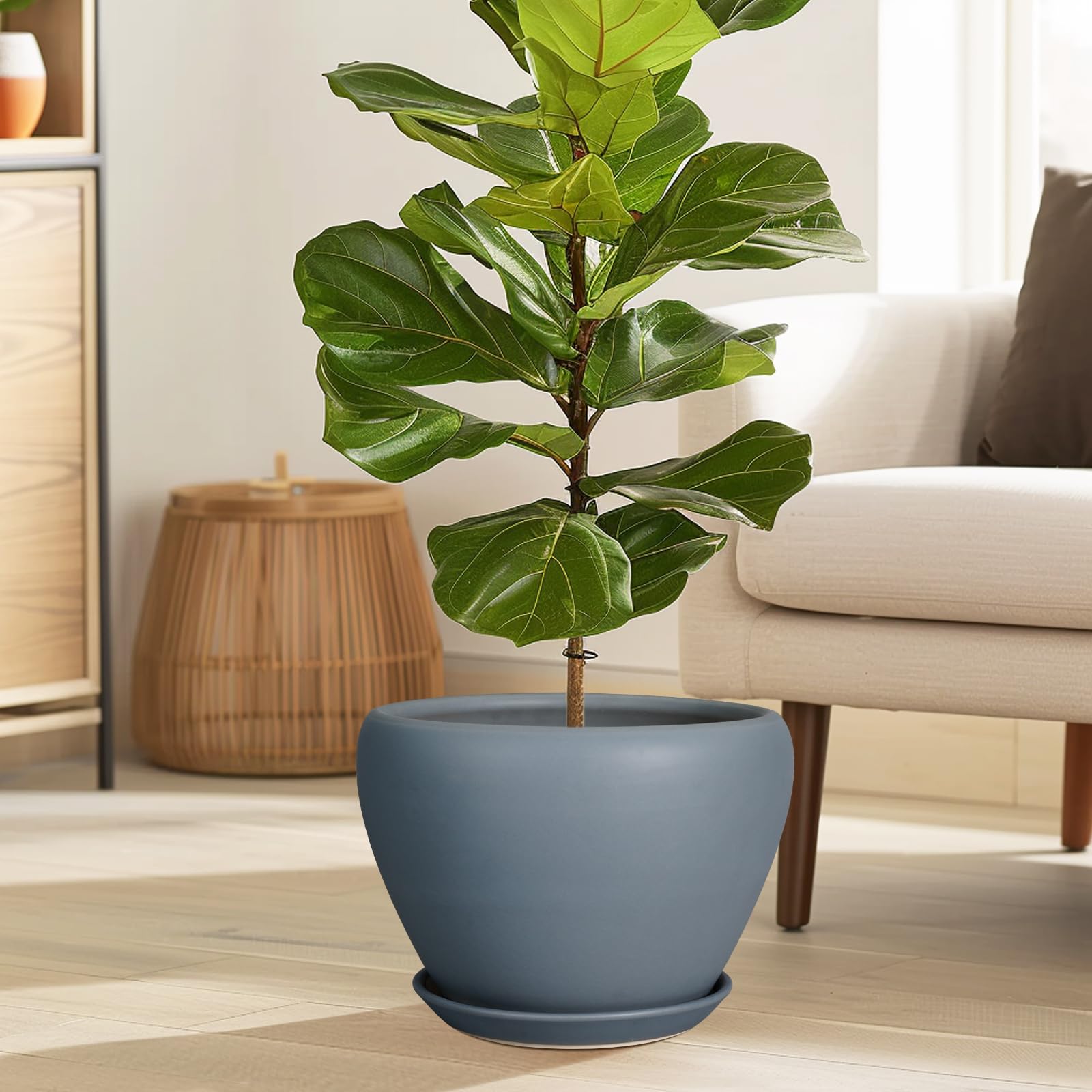 Ceramicfor 10 Inch Matte Gray Planter Pot with saucer
