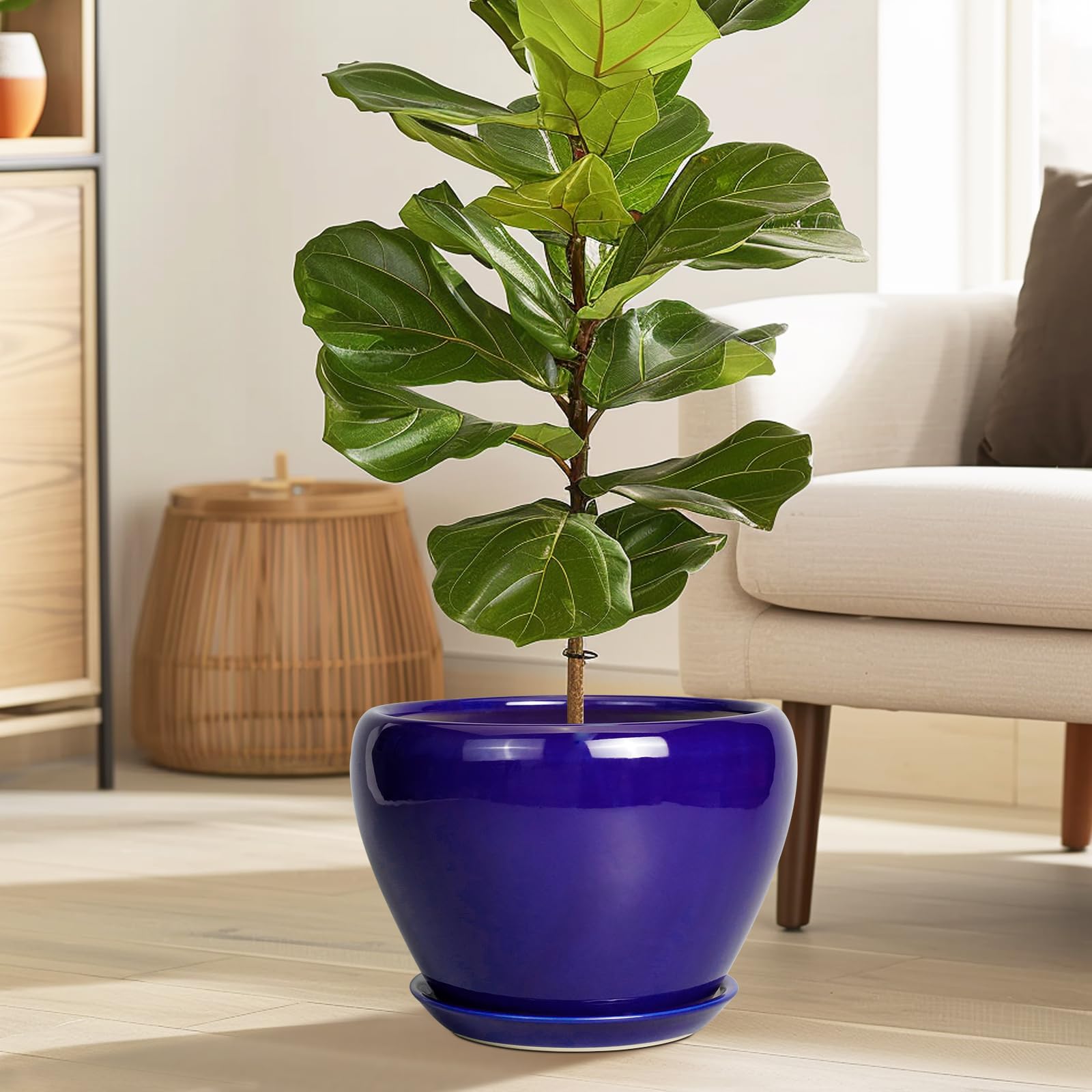 Ceramicfor 10 Inch Royal Blue Planter Pot with saucer