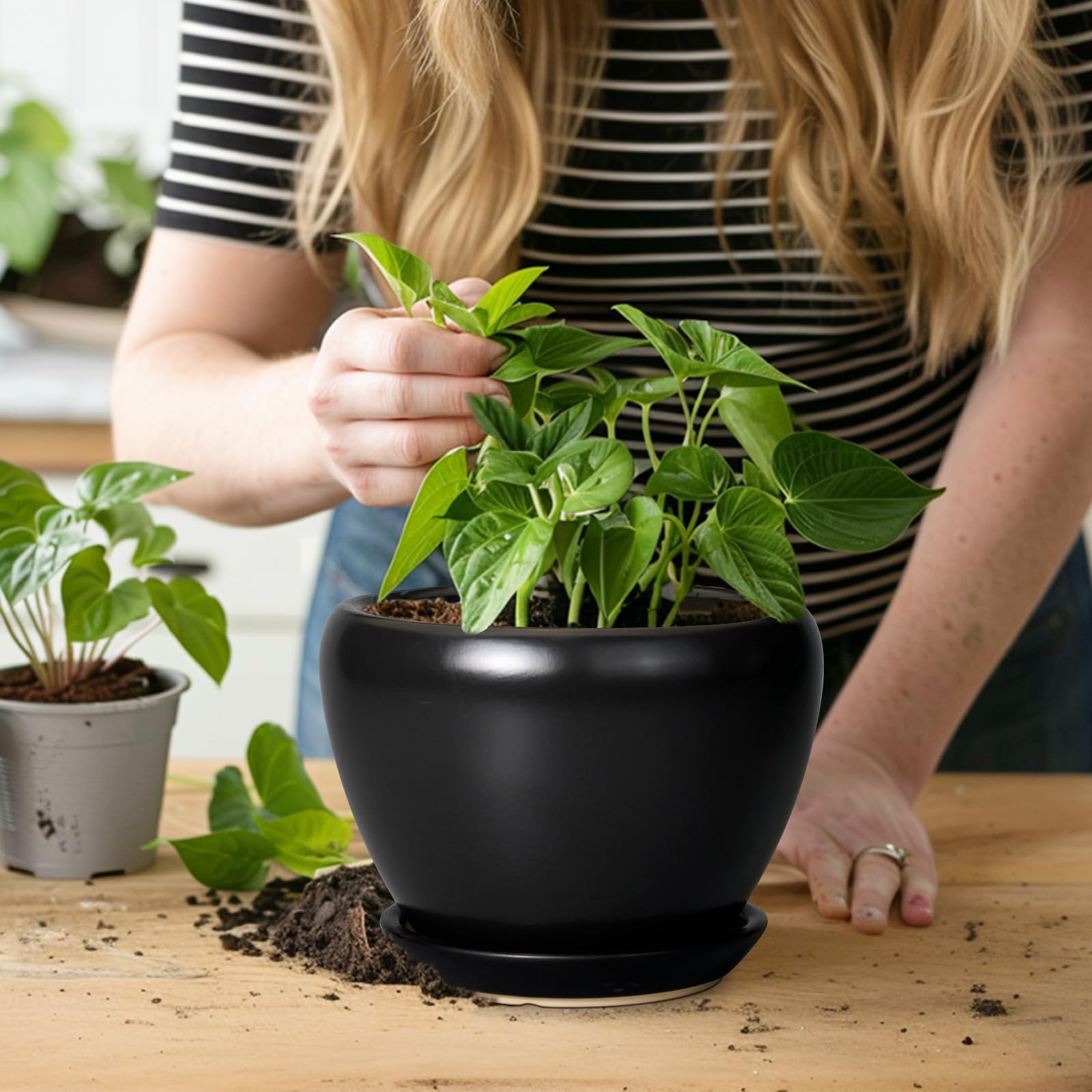 Ceramicfor 6 Inch Ceramic Planter Pot matte black finish