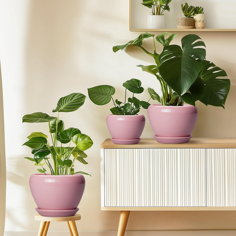 Ceramicfor 6 Inch Pink Plant Pot with drainage net included