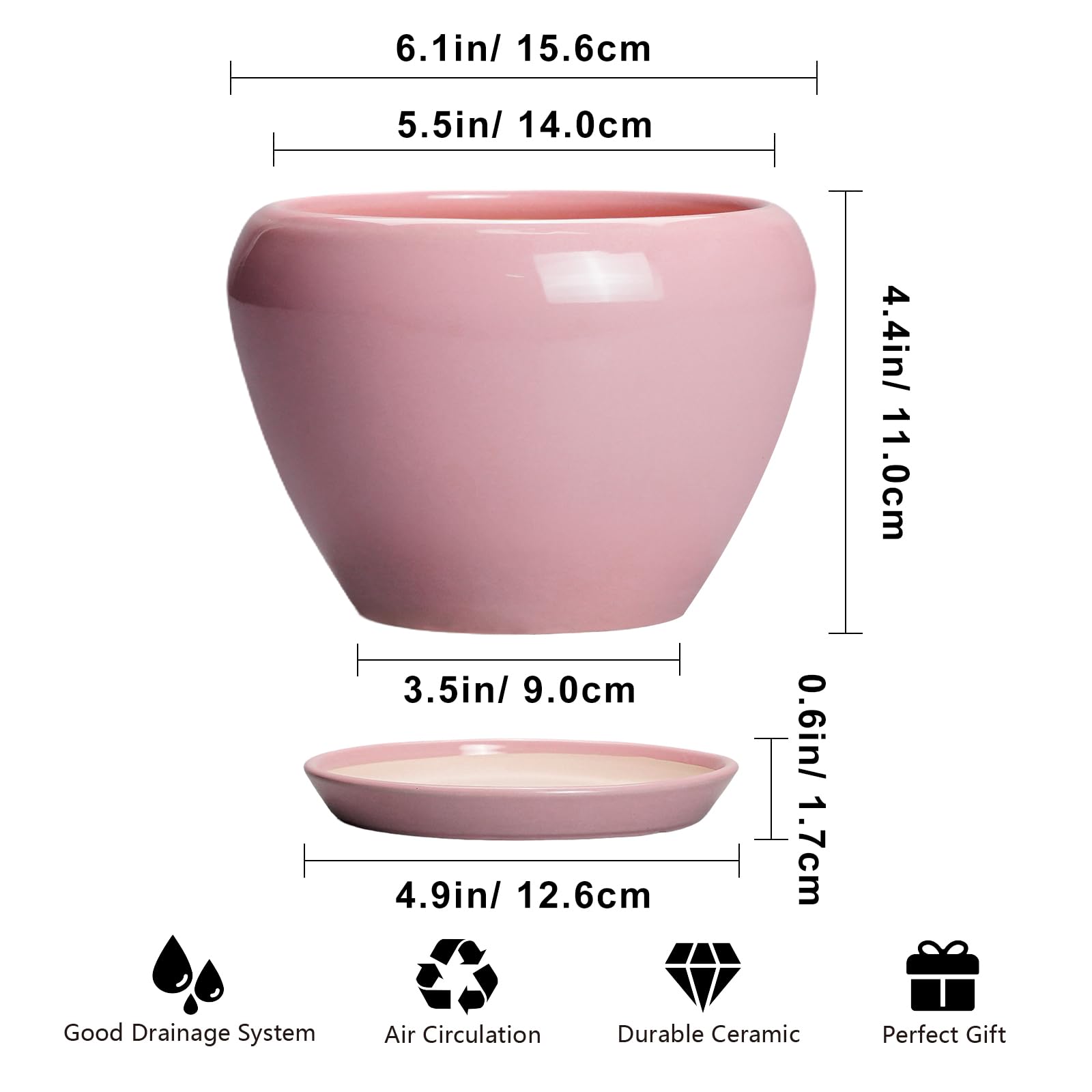 Ceramicfor 6 Inch Pink Plant Pot with plant arrangement