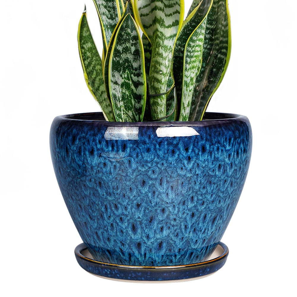 Ceramicfor 8 Inch Blue Ceramic Plant Pot front view