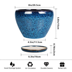 Ceramicfor 8 Inch Blue Plant Pot in a garden setting