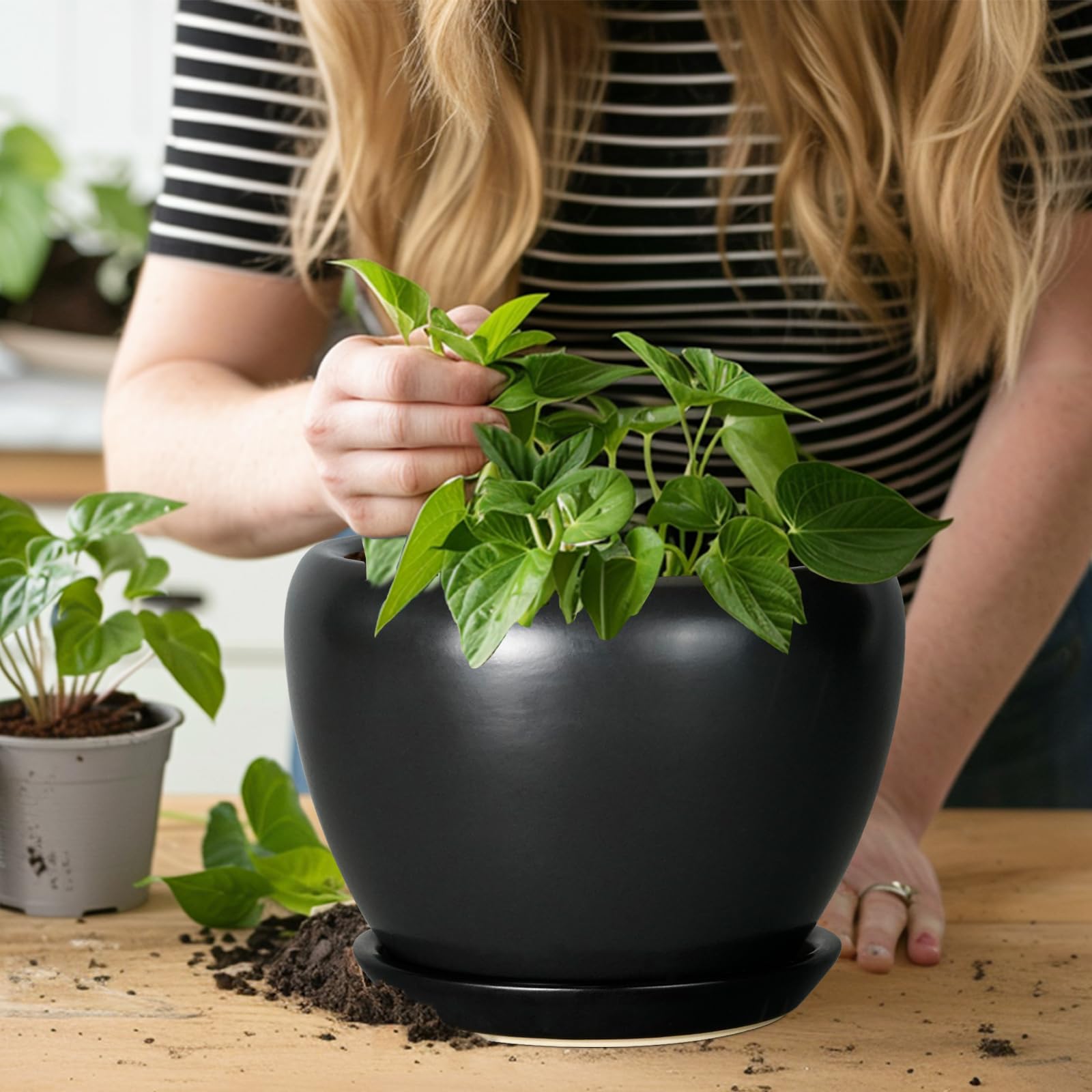Ceramicfor 8 Inch Planter Pot on a table with plants