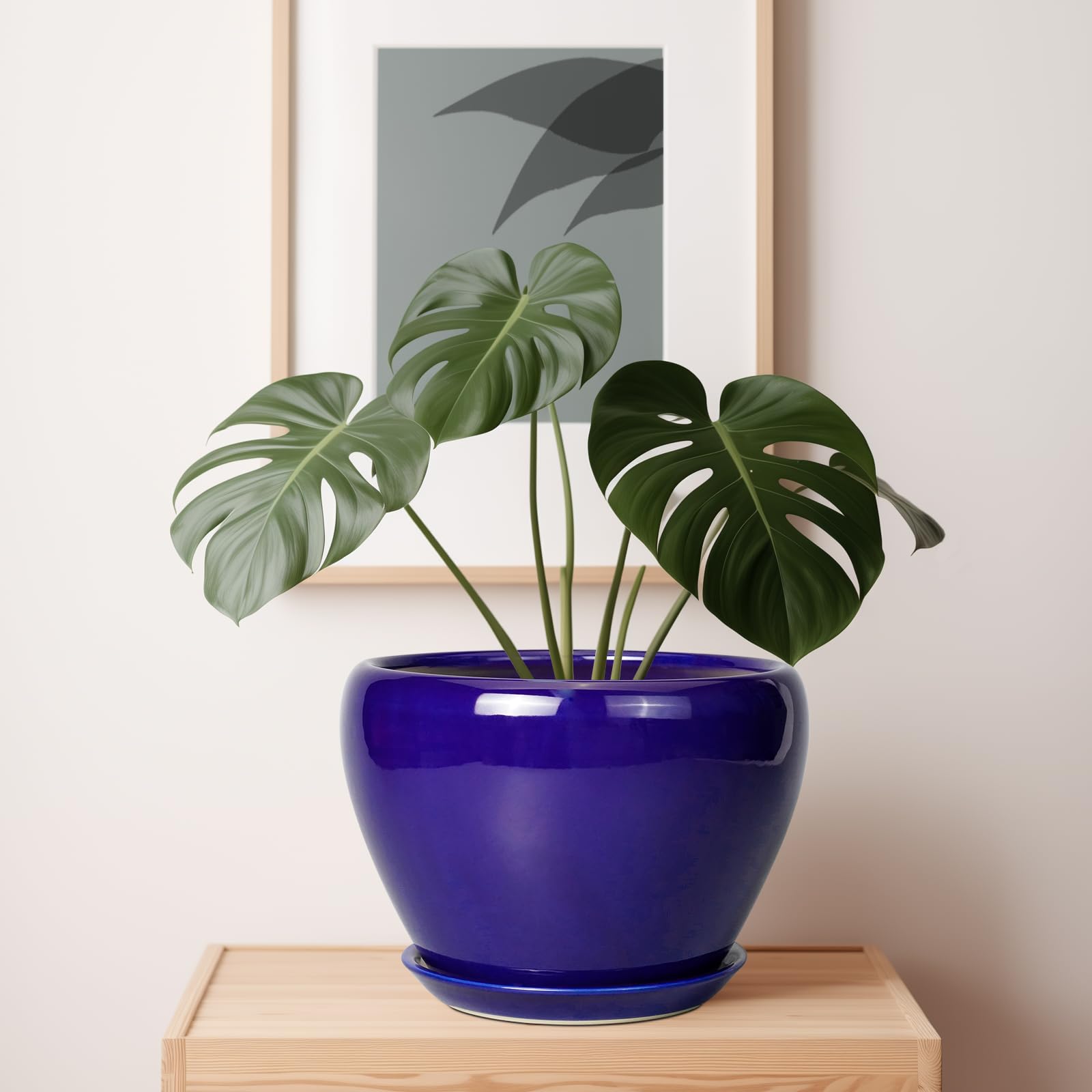 Ceramicfor Royal Blue Planter with drainage net inside
