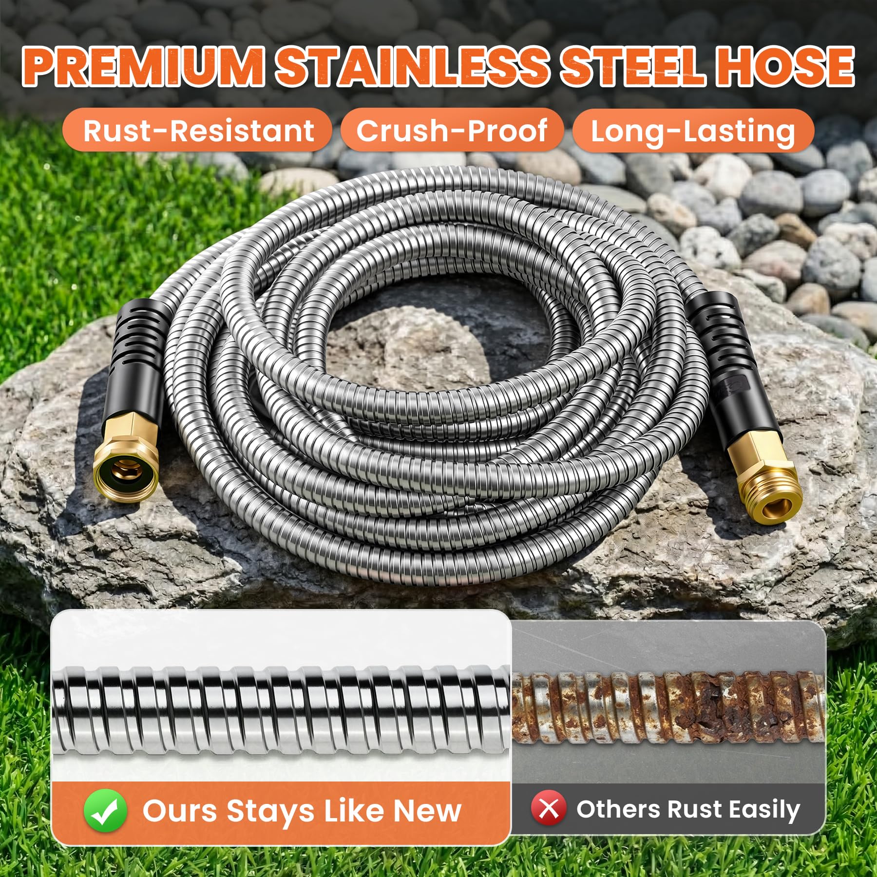 Cesun 100 ft Metal Garden Hose coiled for easy storage
