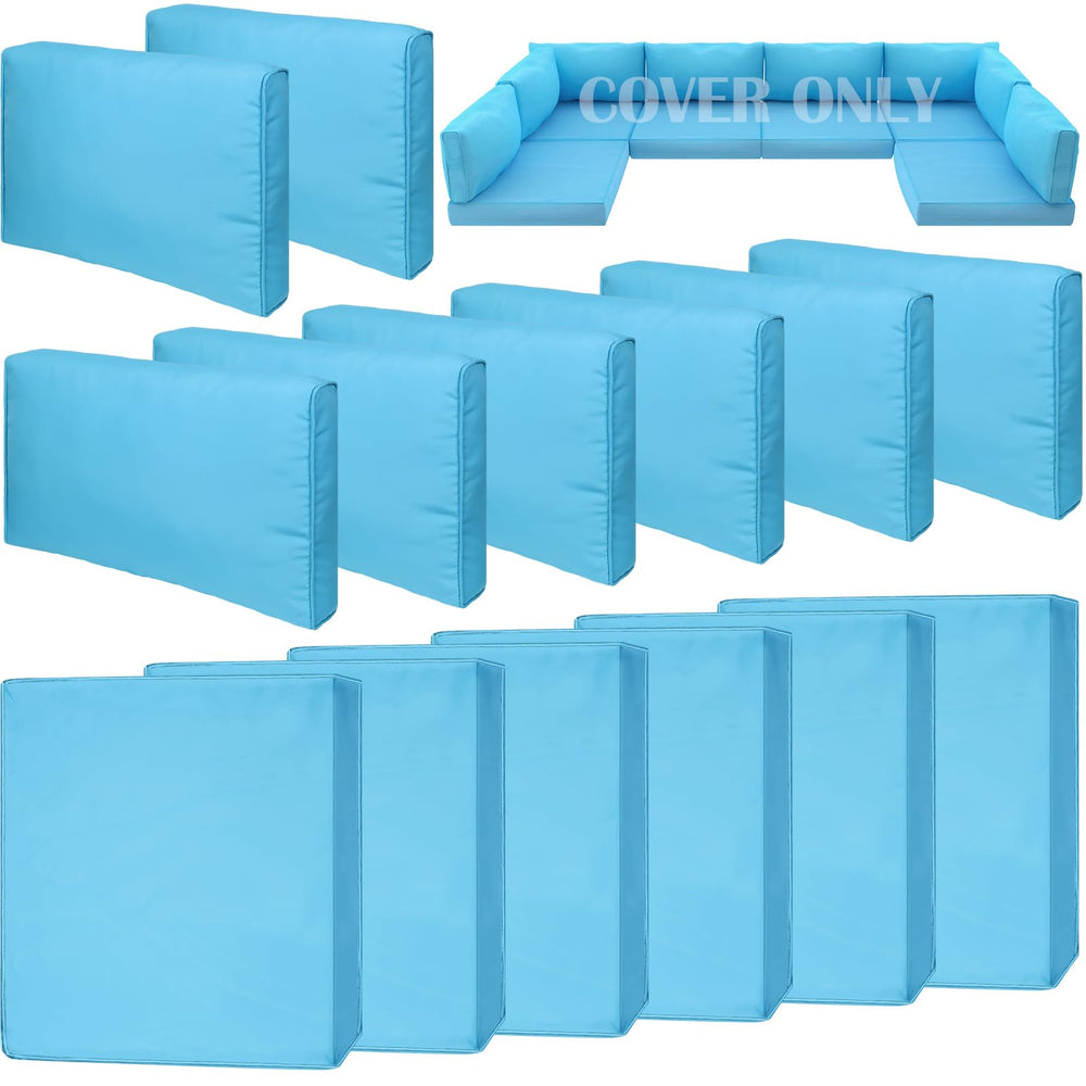 Cethytirko 14-Piece Patio Cushion Covers in lake blue, front view
