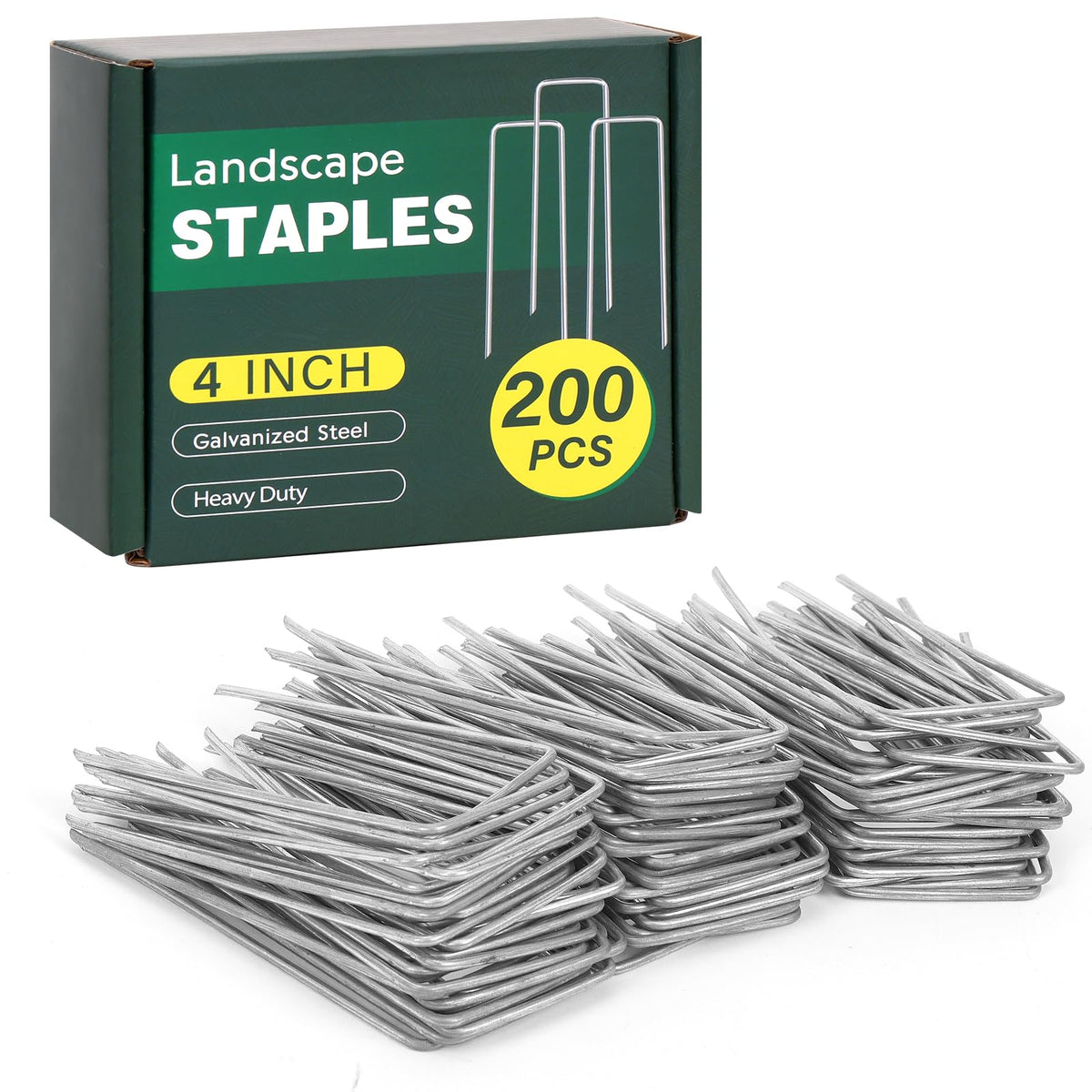 CEWOR 200 pack landscape staples 4 inches galvanized metal stakes in packaging