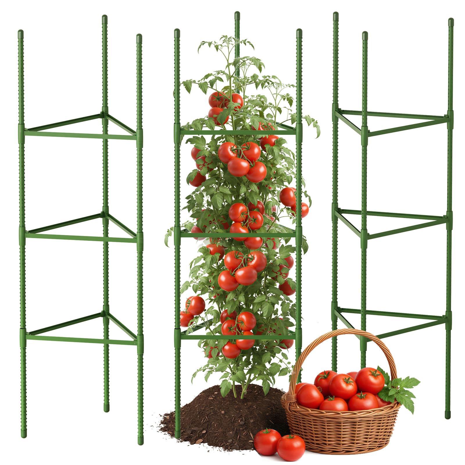 CEWOR 3 Pack Tomato Cage 51.2 Inch Green trellis front view