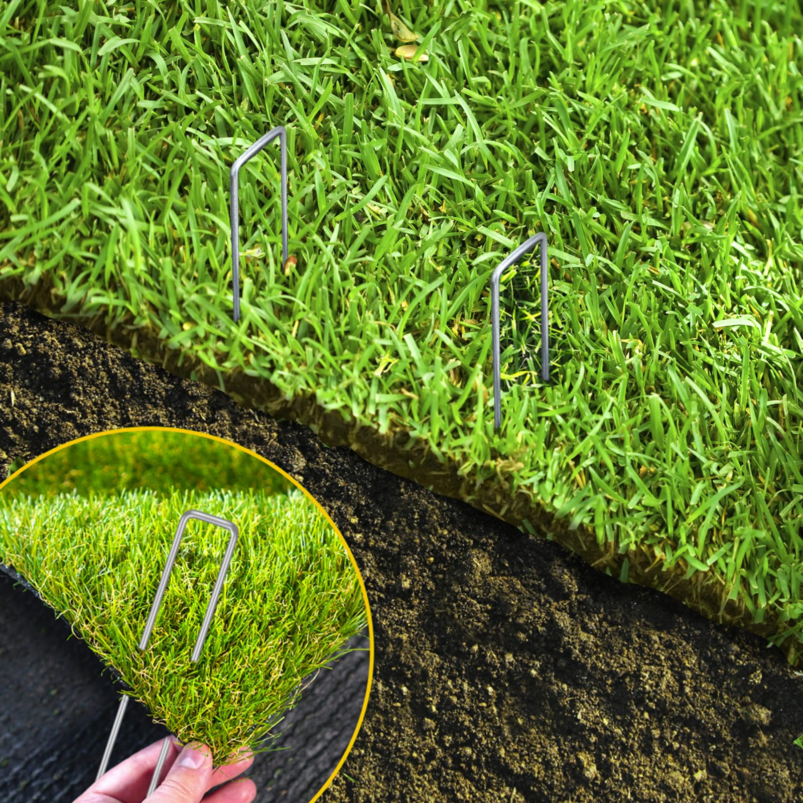 CEWOR landscape staples being used on fabric