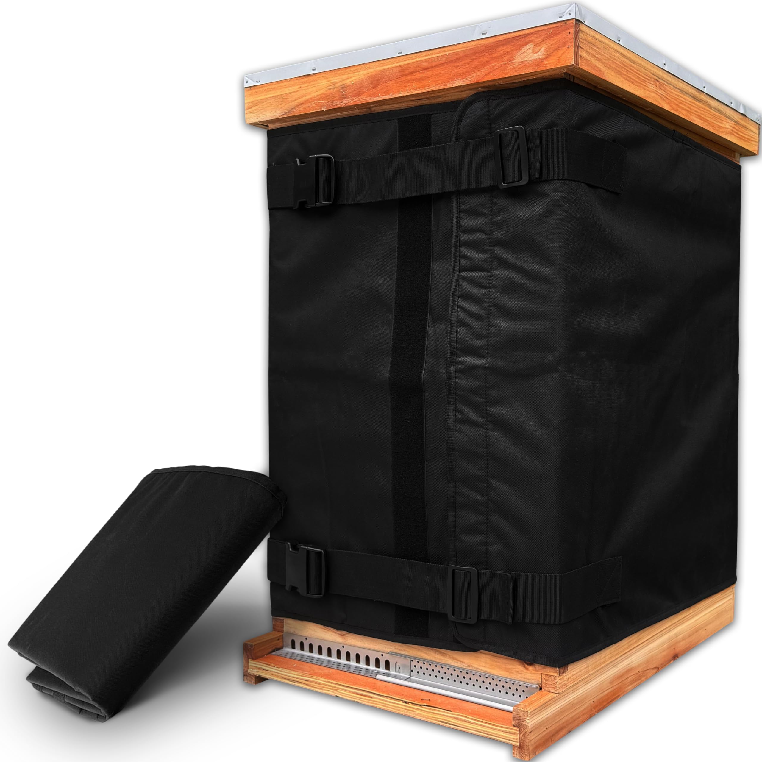 Challicare Winter Bee Hive Wrap front view with adjustable closures